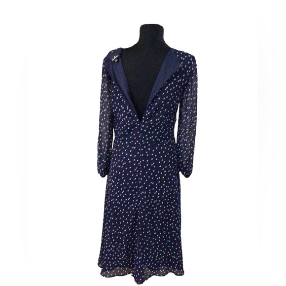 Lulus | Elicia Blue Polka Dot Long Sleeve Dress Size M Midi Length Lined - Picture 14 of 14